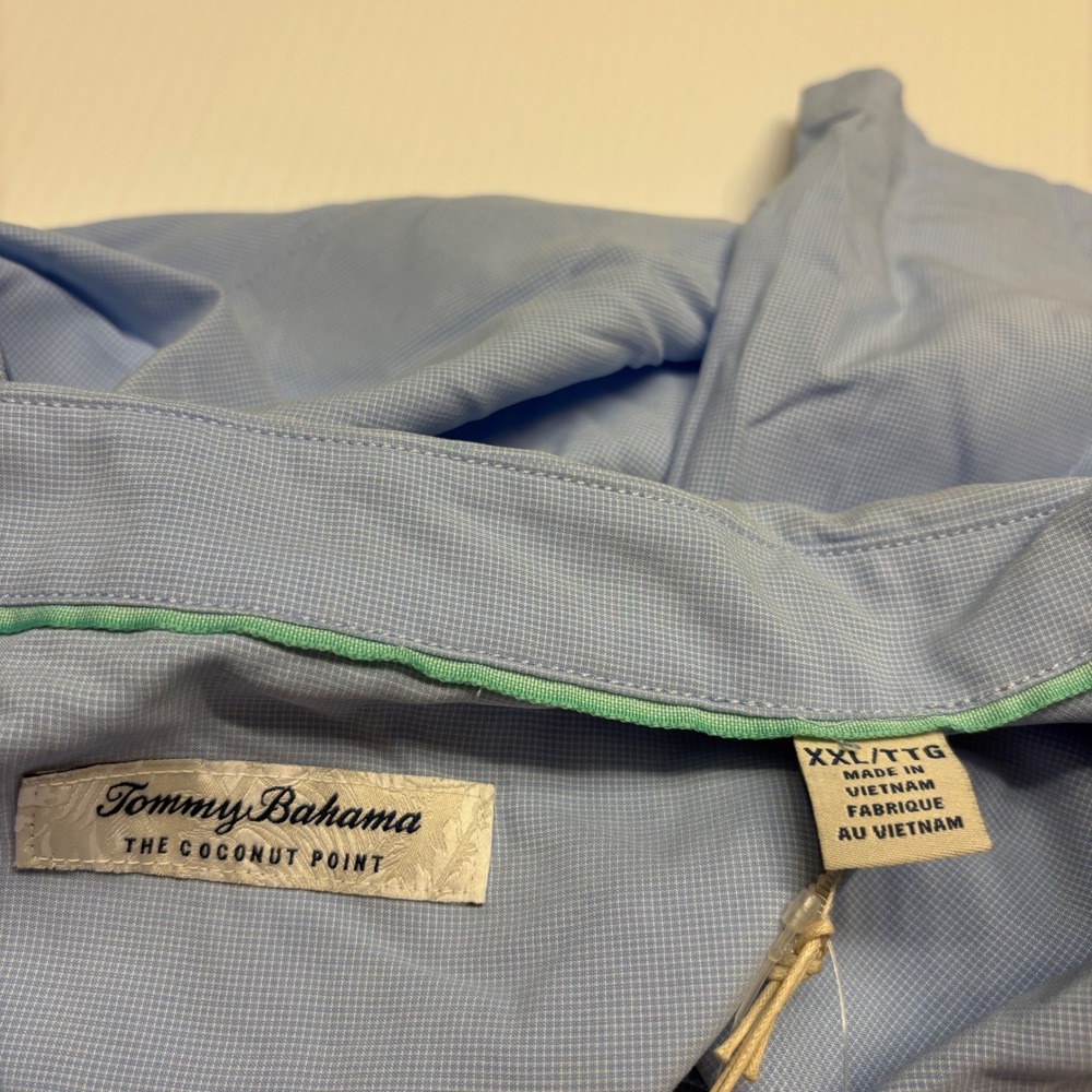 Tommy Bahama Button Up Shirt Mens XXL Blue Coconut Point Micro Check Wicking NEW - Picture 3 of 11